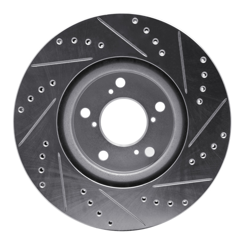 Acura TL Brake Rotor (1) - Front Left - R1 Concepts - Drilled & Slotted - Silver - `09-`14